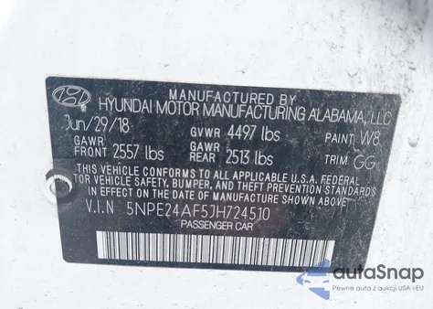 2018 Hyundai Sonata Se из США, поврежденный, VIN 5NPE24AF5JH724510